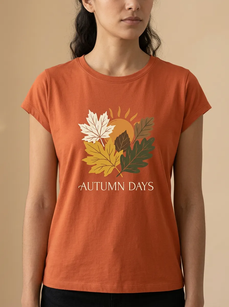 Botanical Maple Leaf Sun Printed Women's Graphic T-Shirt