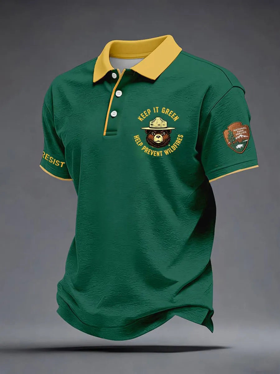 Men'S Resist Bear Print Polo Shirt