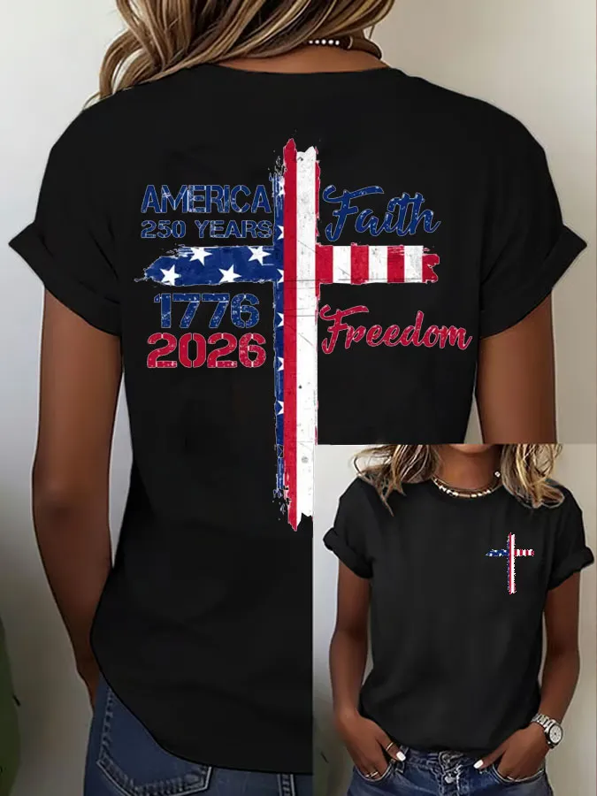 Women'S Flag Cross Printed Casual T-Shirt