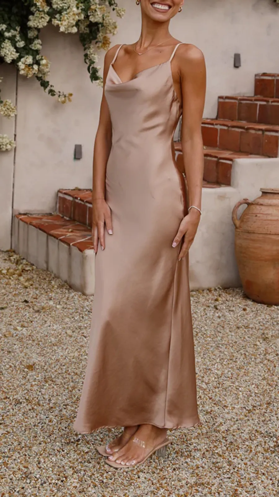 Flattering Cowl Neckline Maxi Dress