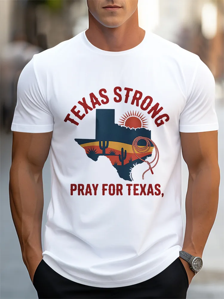 Men'S Casual Style PRAY FOR TEXAS Classic And Comfortable Round Neck Slim Fit T-Shirt