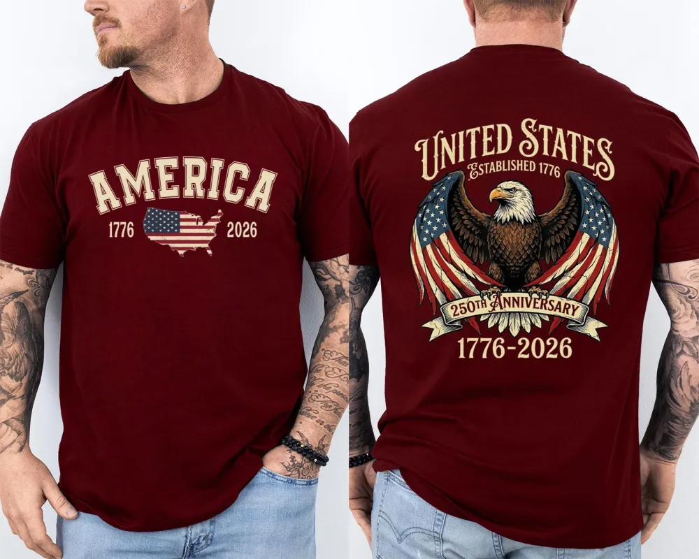 Men'S Casual American 1776-2026 Anniversary Printed Short Sleeved T-Shirt