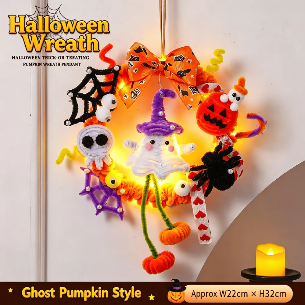 Halloween Diy Glowing Pumpkin Lantern Wreath Door Hanging
