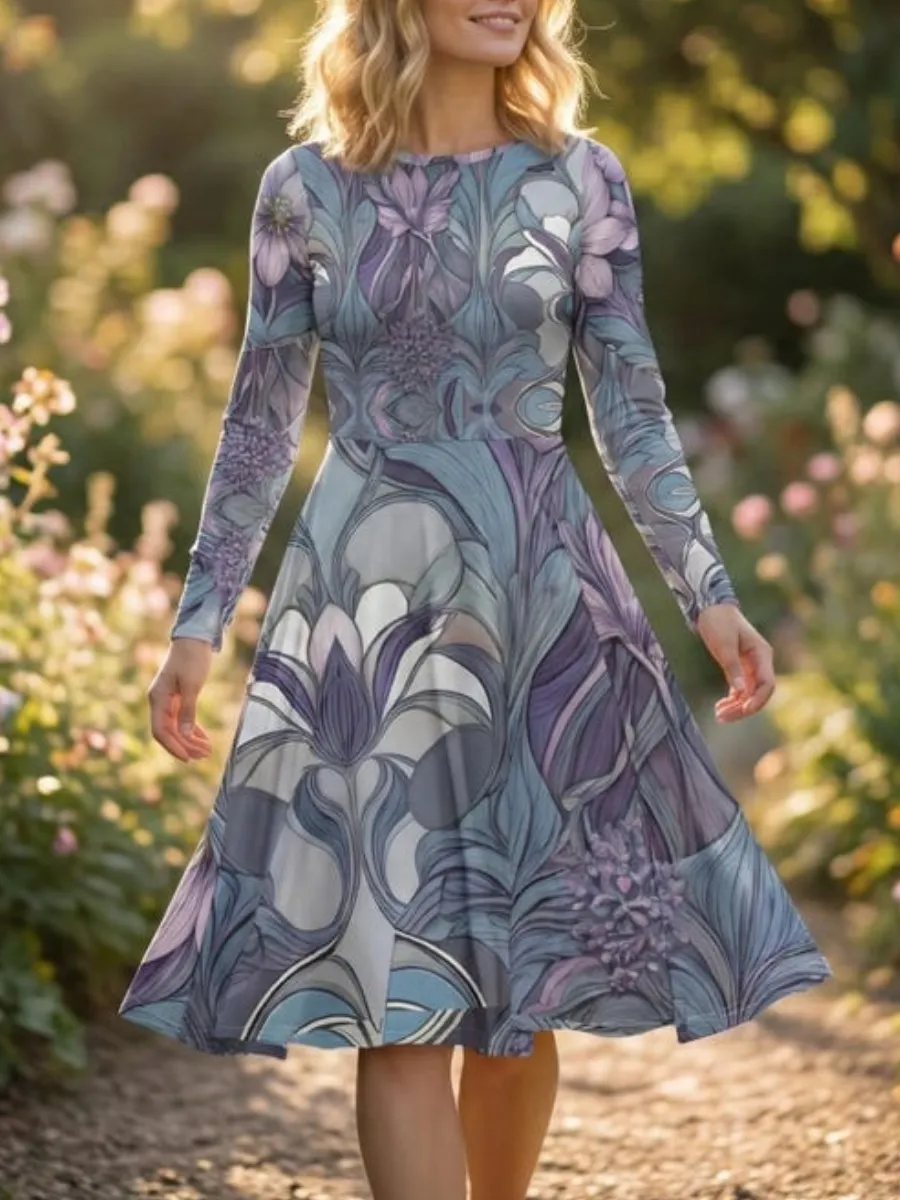 Artistic Floral Midi Dress