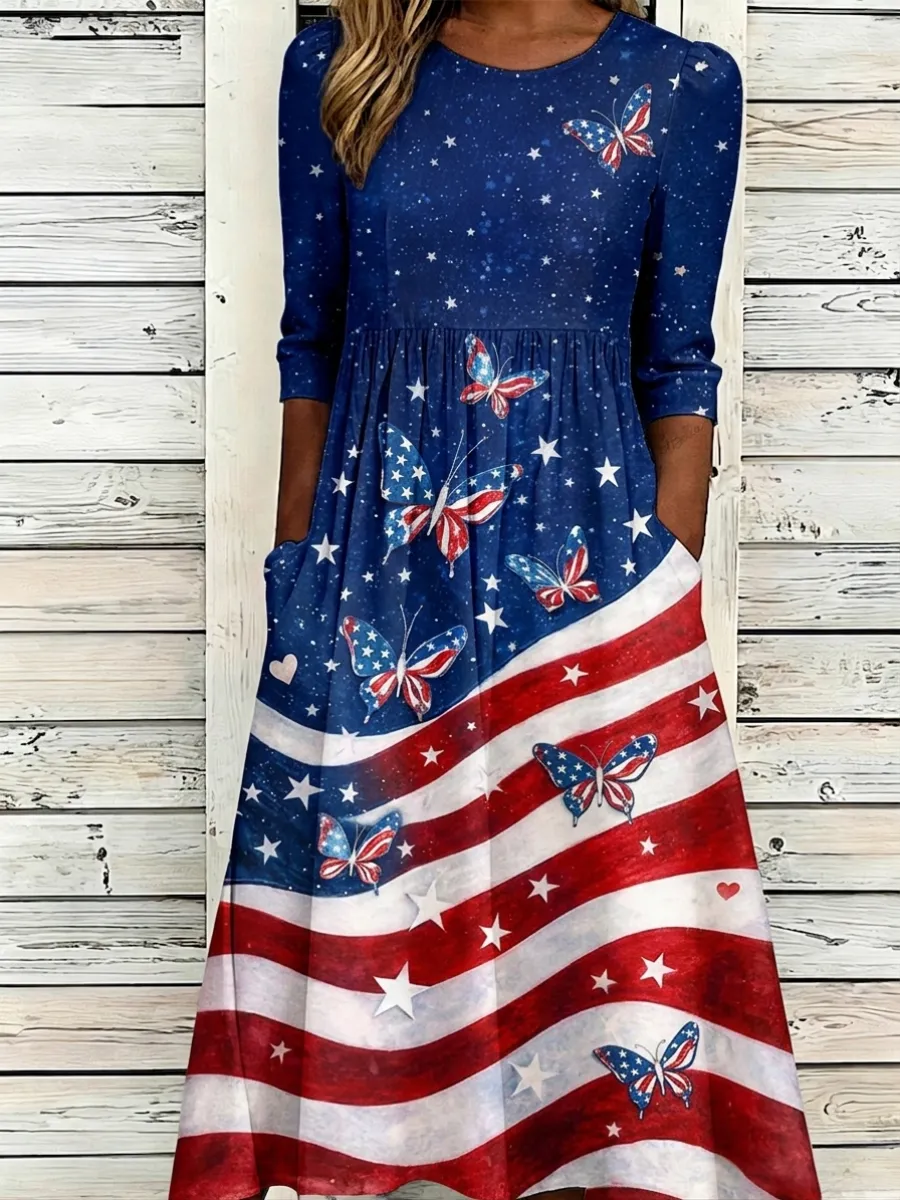 Women'S Flag Floral Print Dress