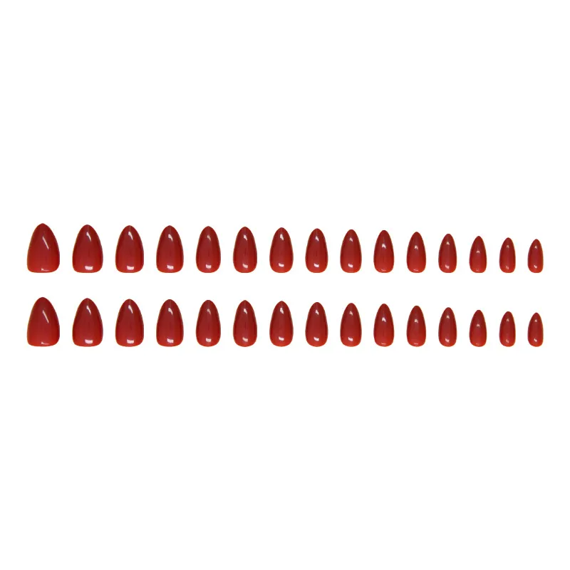Nailhour Almond Medium Red Daily Office 30Pcs Press On Nails