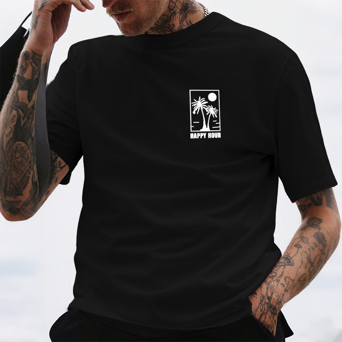 Framed Palm Tree Motif Graphic T-Shirt