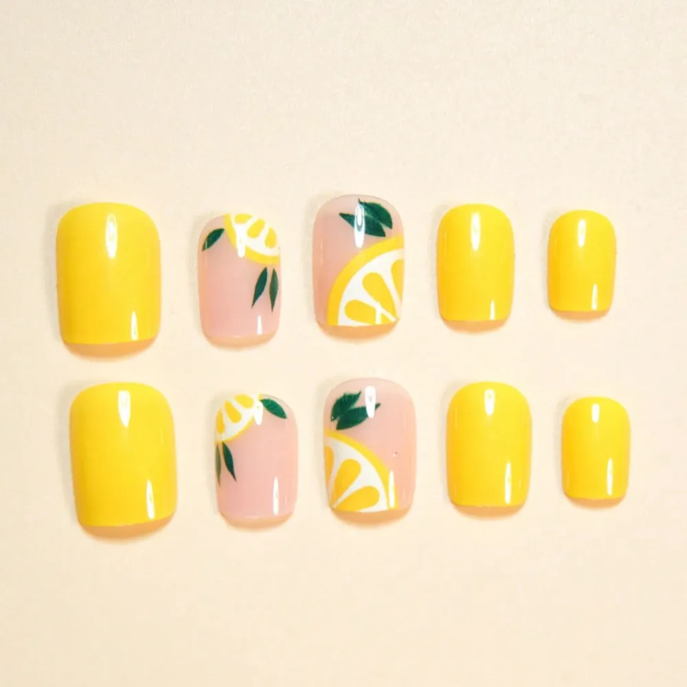 Nailhour 24Pcs Medium Square Yellow Holiday Press Cat Eye On Nails