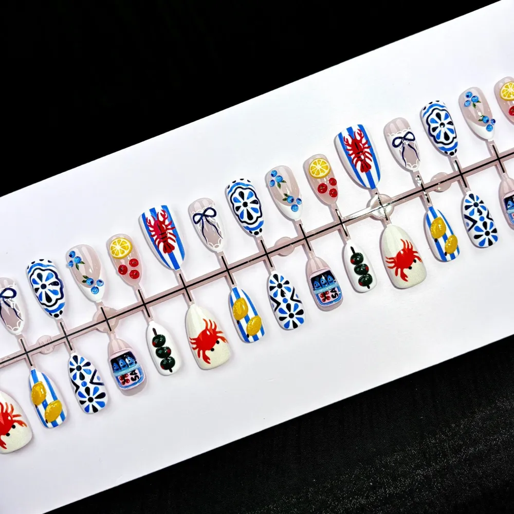 Nailhour Beach Medium Multicolor Holiday Summer Islands 30Pcs Press On Nails