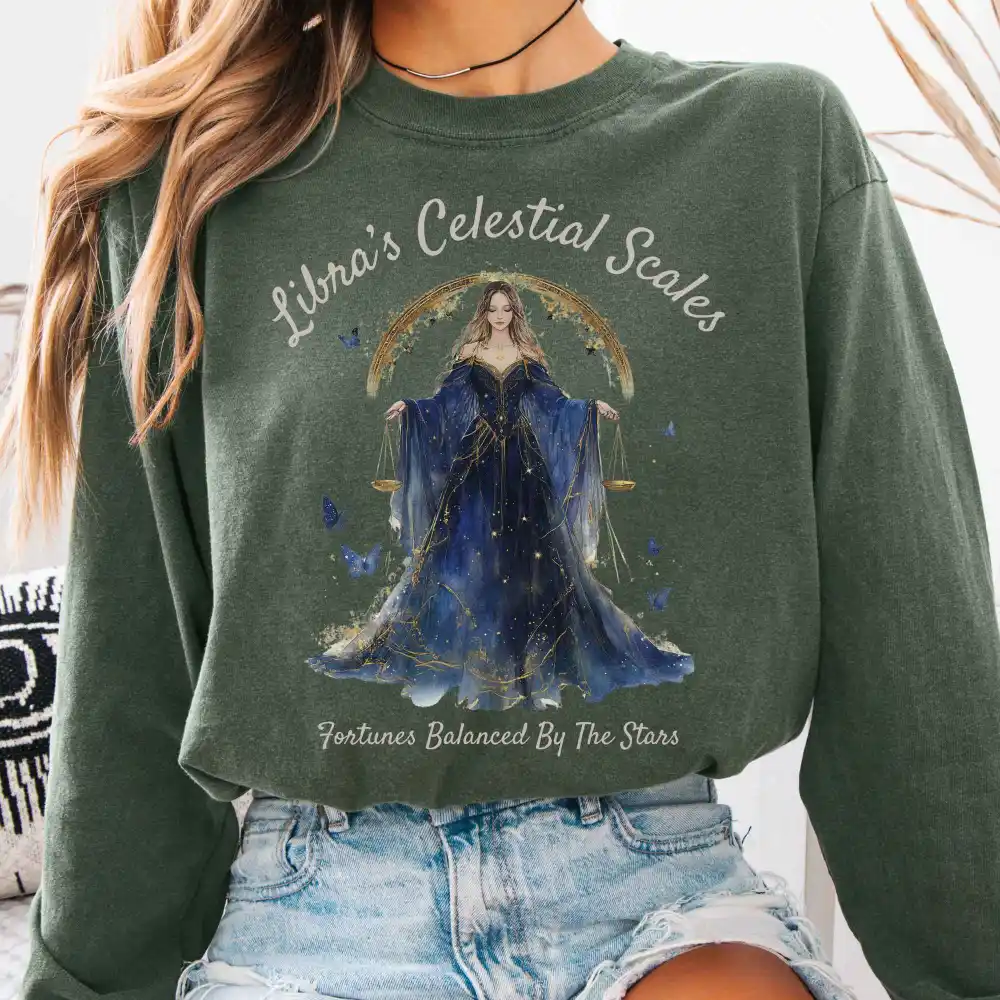 Libra's Celestial Scales Zodiac Long Sleeve Shirt
