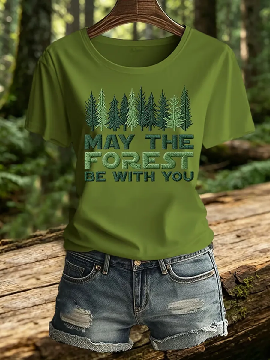 Women's May The Forest Be With You Printed Casual T-Shirt