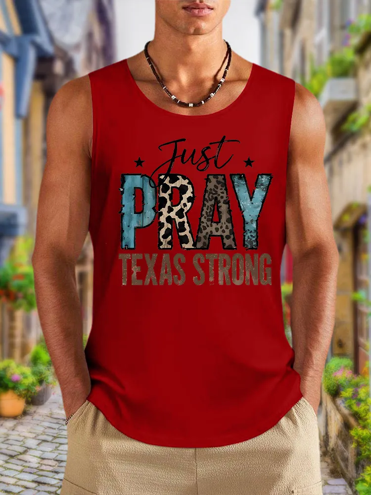 Men'S Simple Style JUST PRAY TEXAS STRONG Casual Crew Neck Vest