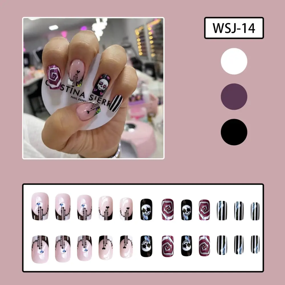 Nailhour 24Pcs French  Short Square Y2K Pop-Punk Press On Nails