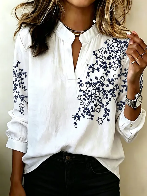 Women'S Cotton And Linen Printed Top