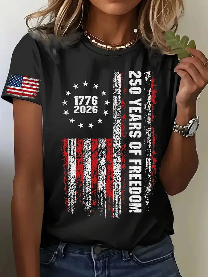 Women's American Independence Day 250th Anniversary Printed Short sleeved T-shirt