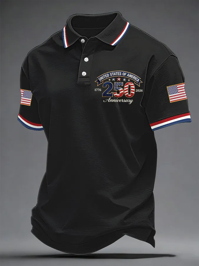 Men'S American Flag Print Casual Polo Shirt