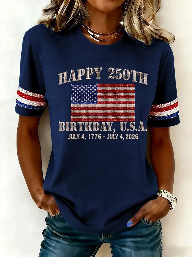 Women'S  Anniversary Flag Printed Casual T-Shirt
