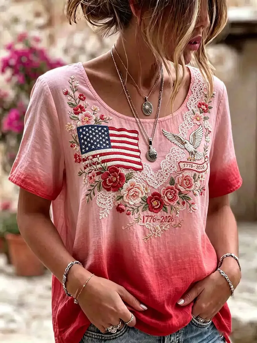 Women's Casual USA 250th Celebration Print Short Sleeve T-shirt