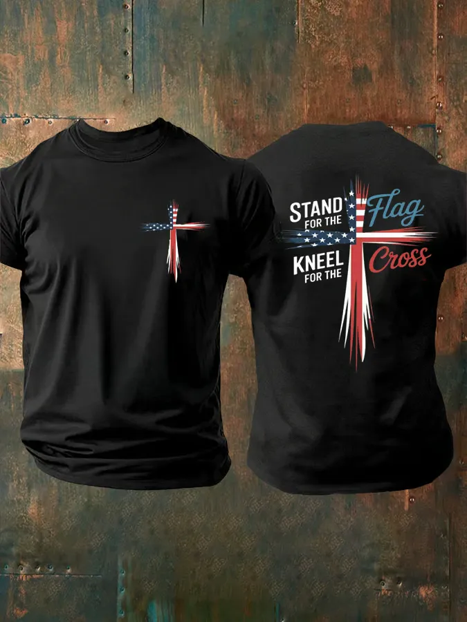 Stand For The Flag Kneel For The Cross Printed Casual T-Shirt