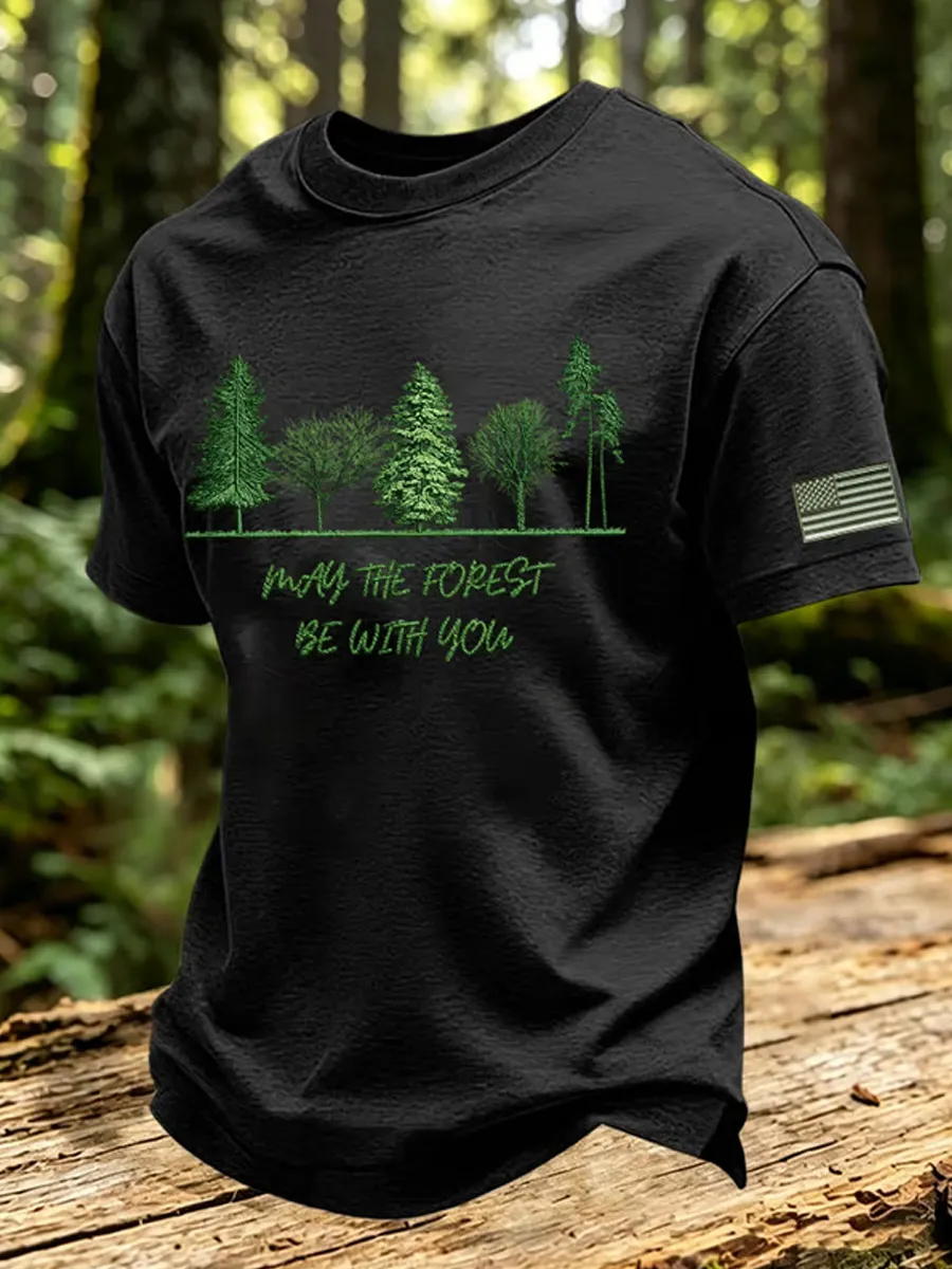Men's May The Forest Be With You Print Round Neck T-shirt