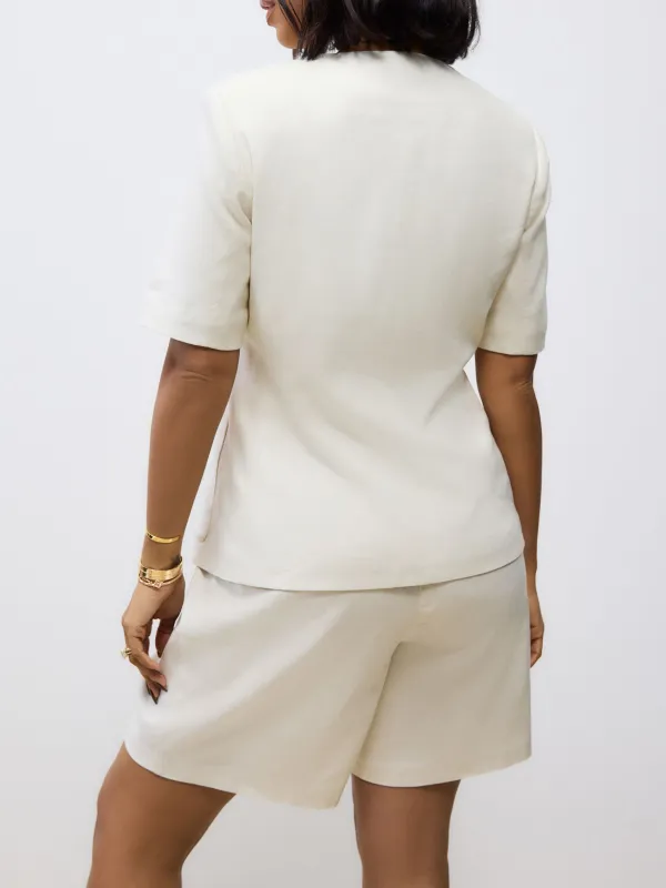 White Short-Sleeved Linen Jacket