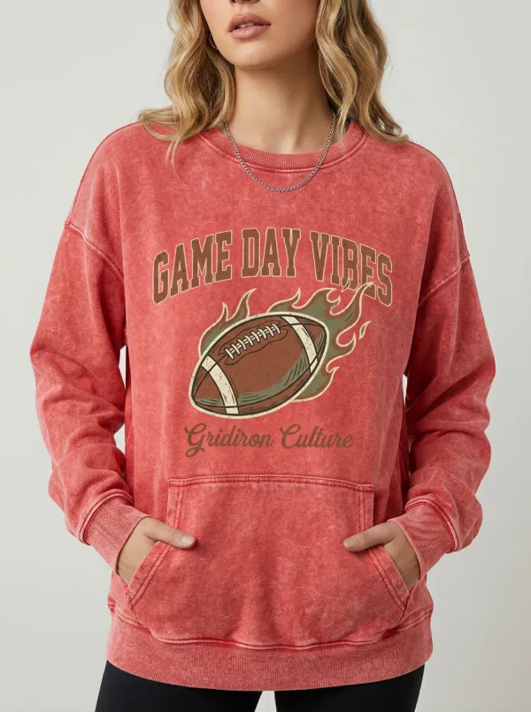 Game Day Vibes Flaming Ball Football Graphic Sweatshirt