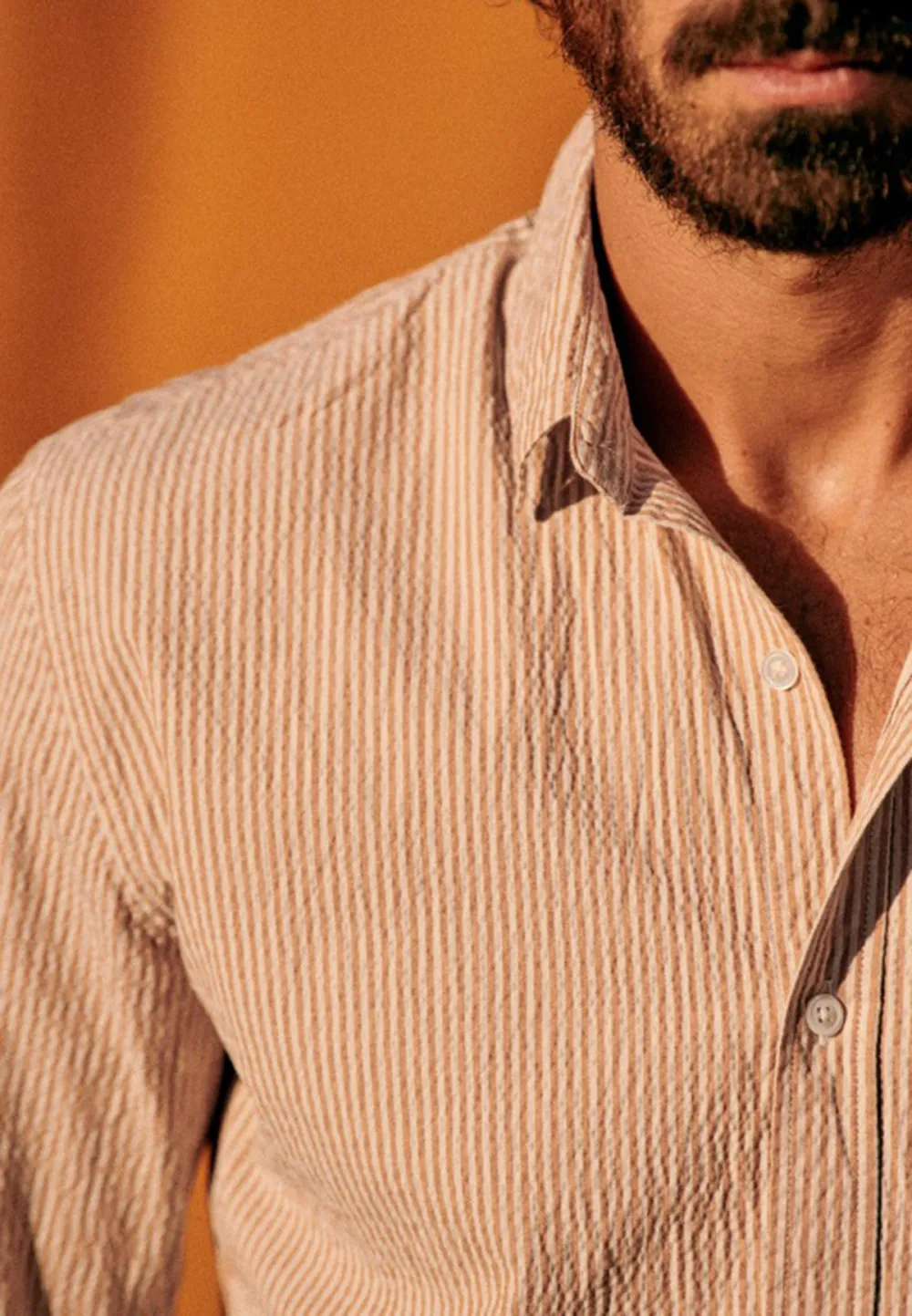  Seersucker Shirt-Ecru / Ocre