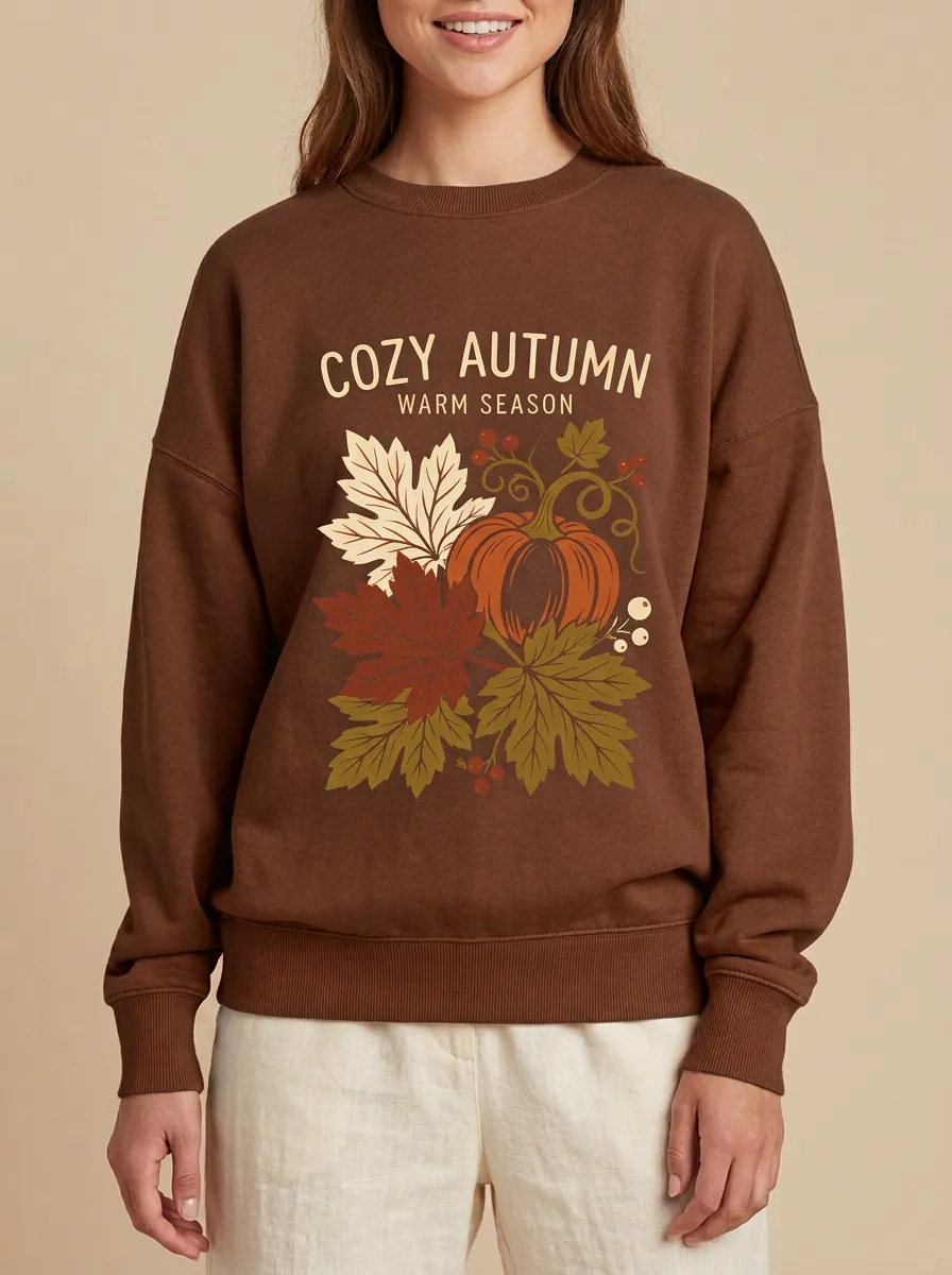Pumpkin Maple Leaf Printed Women's Graphic Sweatshirt