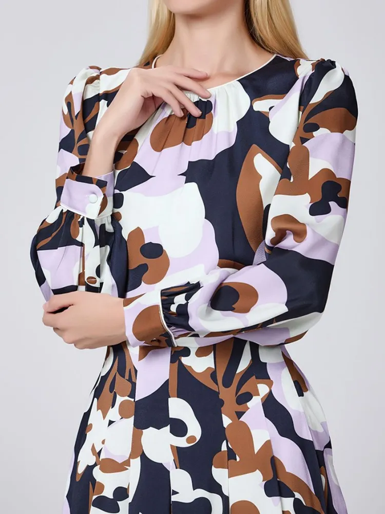 Multicolor Abstract Print Midi Dress