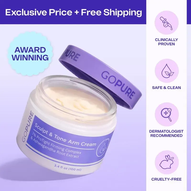 GOPURE Sculpt & Tone Arm Cream with 7% ProTight Firming Complex & Ashwagandha Root Extract Daily Hydrating Moisturizer for Loose Skin Repair