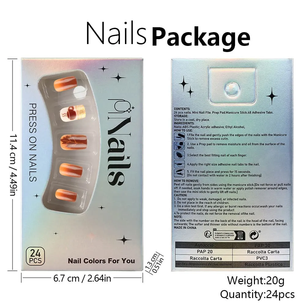 Nailhour 24Pcs Floral Autumn Glitter Medium Square Press On Nails