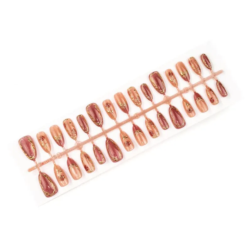 Nailhour 30Pcs Cat Eye Gilded Medium Almond French Press On Nails