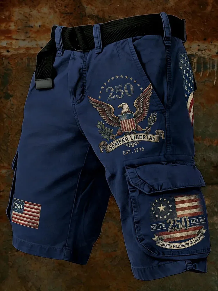 Men's 250th Anniversary Edition American Flag Eagle Printed Denim Work Shorts