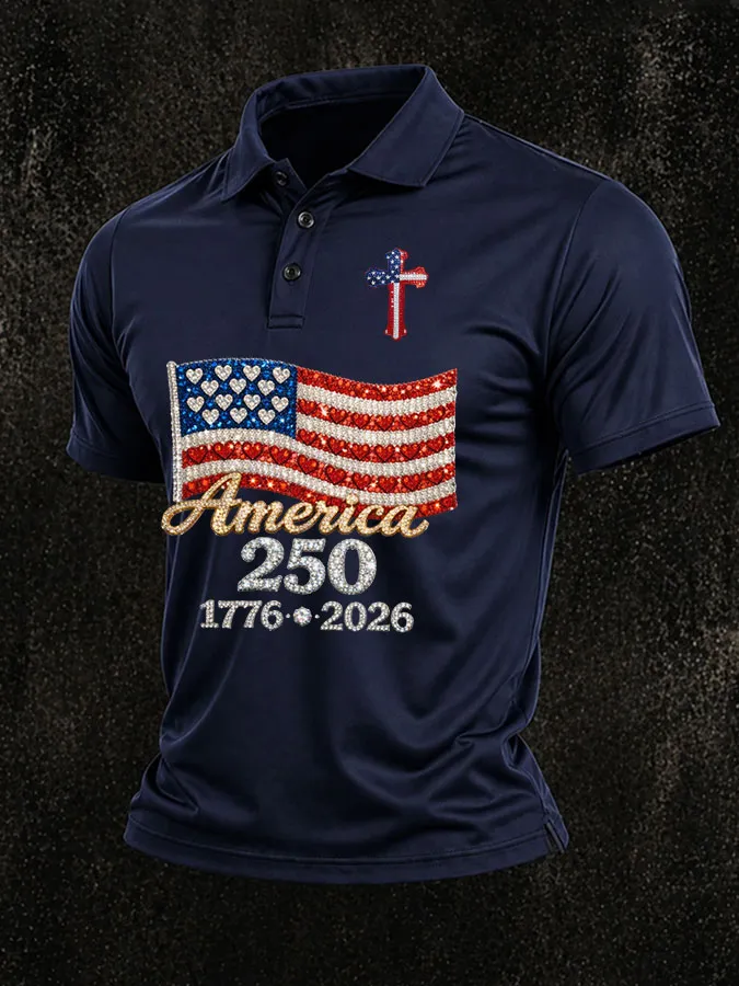 Men'S America Flag Print Casual Polo Shirt
