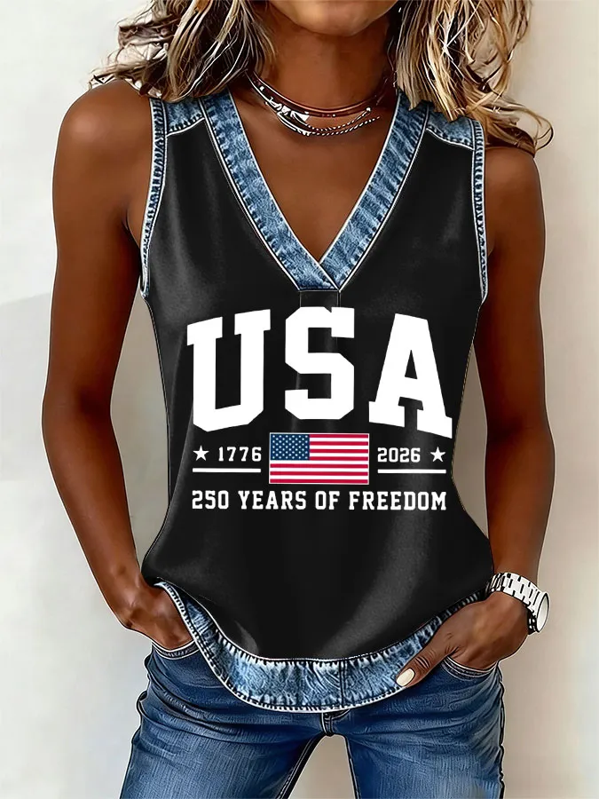 Women'S Flag Printed Casual Vest