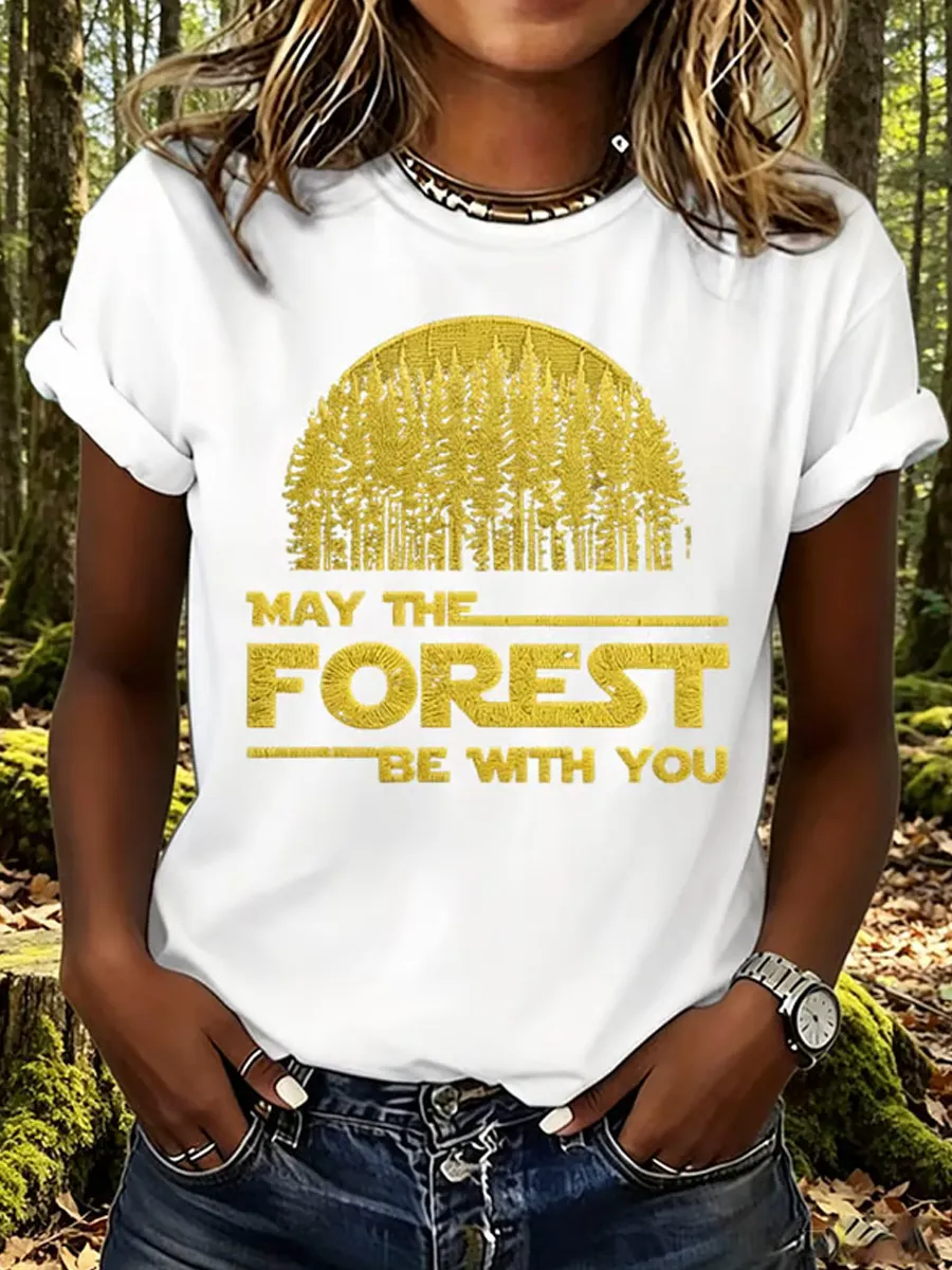 Women's Retro May The Forest Be With You Print T-Shirt