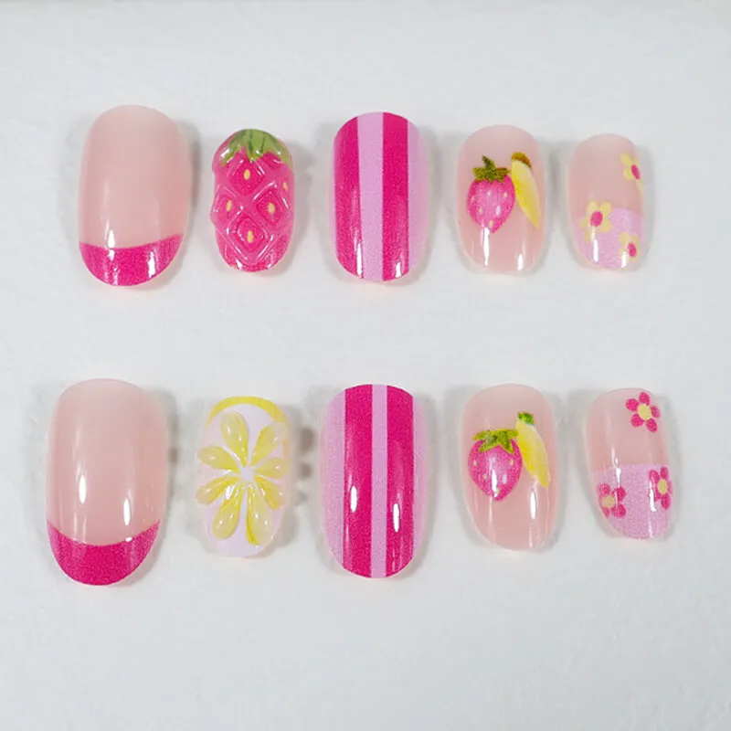 Nailhour 24Pcs Vintage 3D Resin Medium Almond Press On Nails
