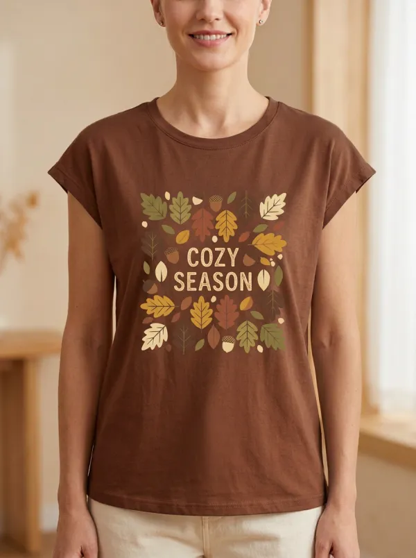 Leaves Acorns Printed Women's Graphic T-Shirt