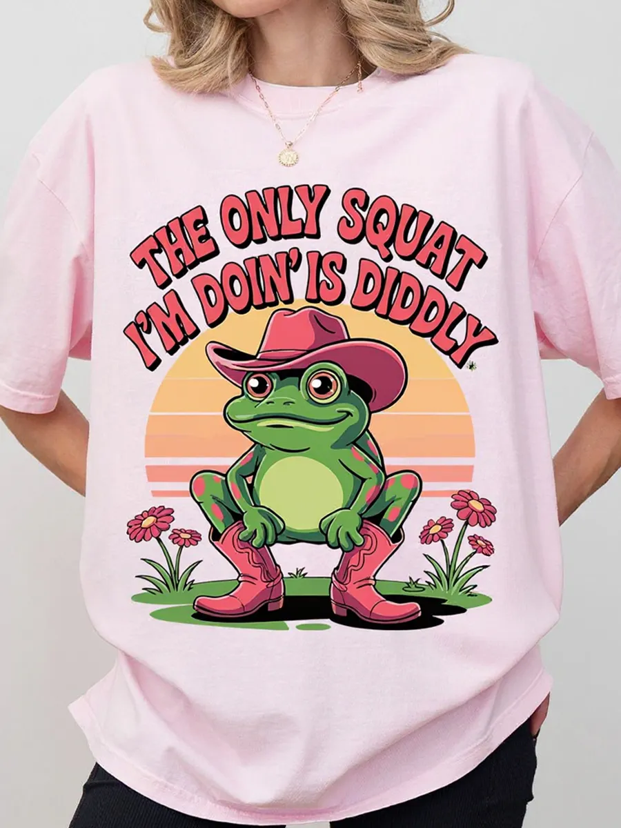 Funny Cowboy Frog Shirt Western Humor The Only Squat I'm Doin Is Diddly Lazy Gym Shirt