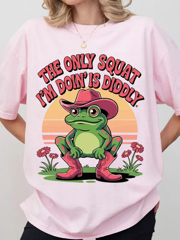 Funny Cowboy Frog Shirt Western Humor The Only Squat I'm Doin Is Diddly Lazy Gym Shirt