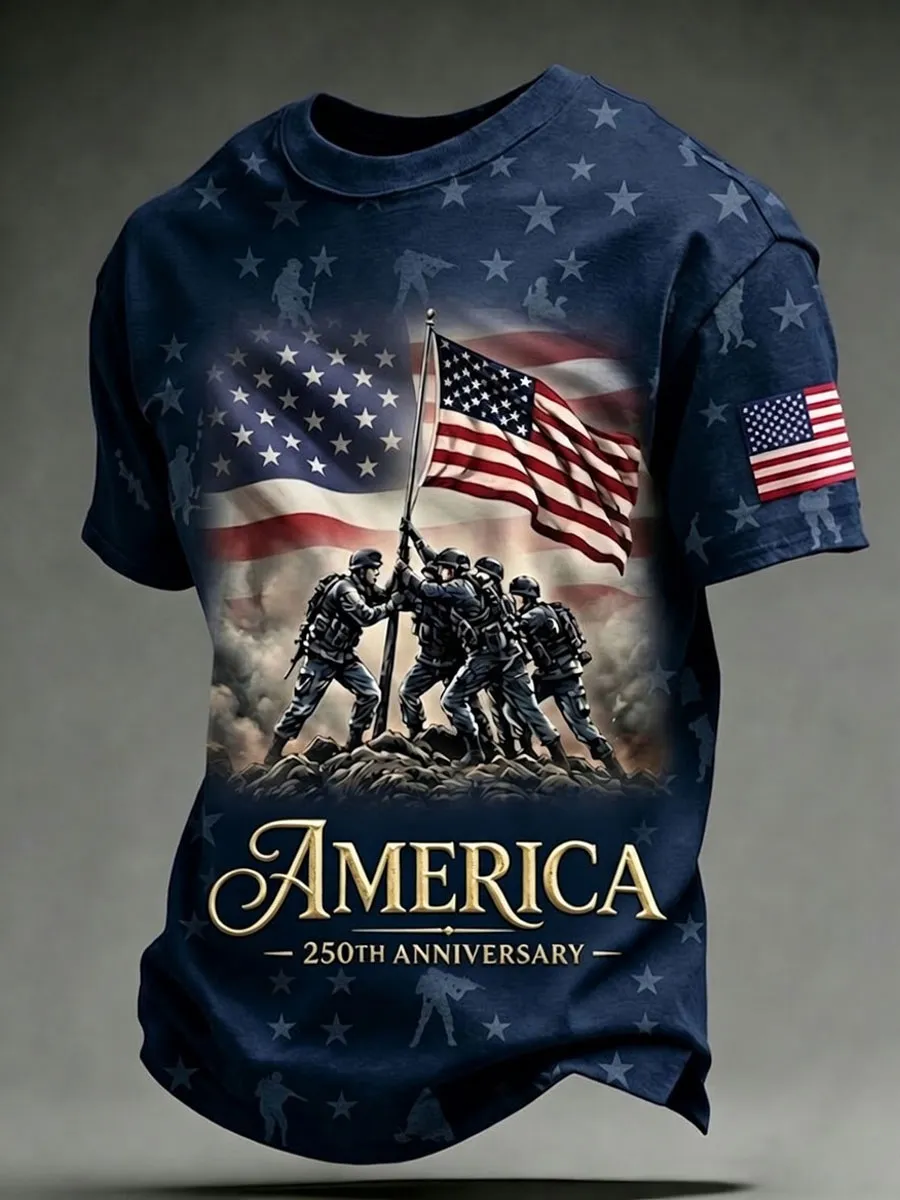 Men'S Retro America 250 National Flag Print Casual T Shirt