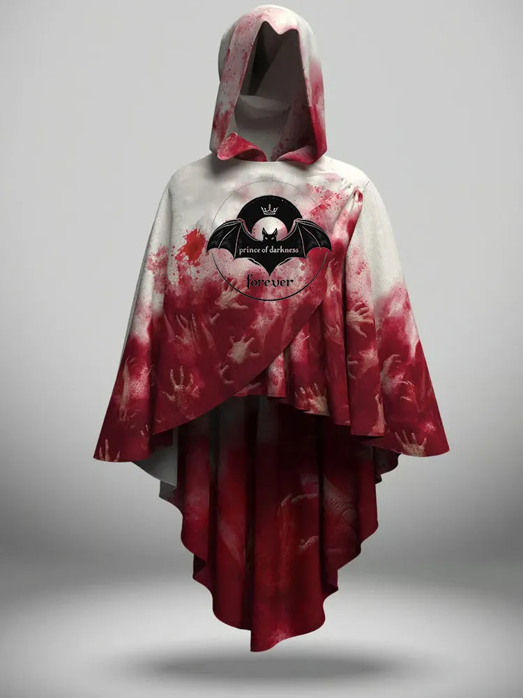 Women'S Gothic Print Irregular Hem Hooded Cape