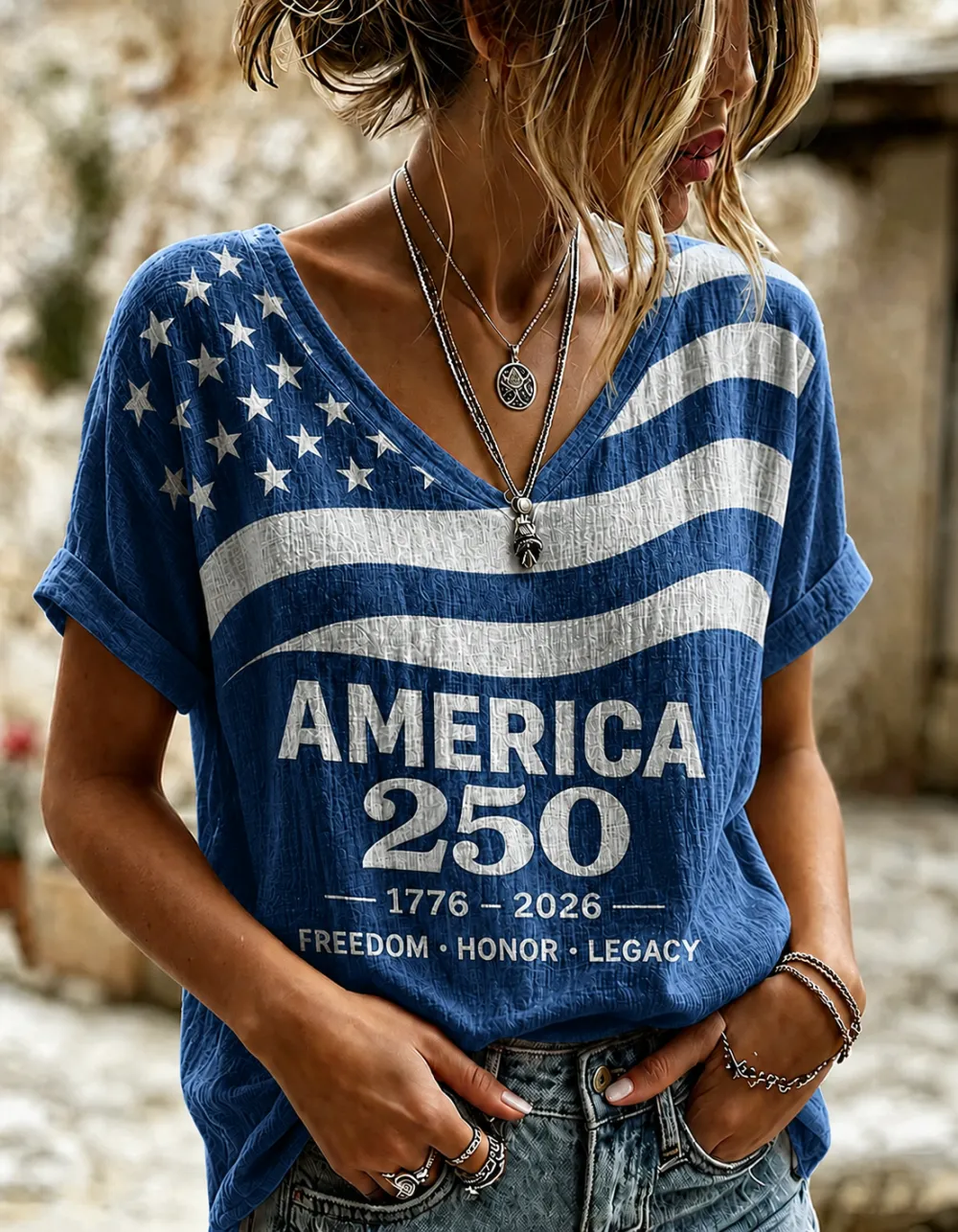 Women'S Retro Independence Day Printed Casual Short Sleeved T-Shirt