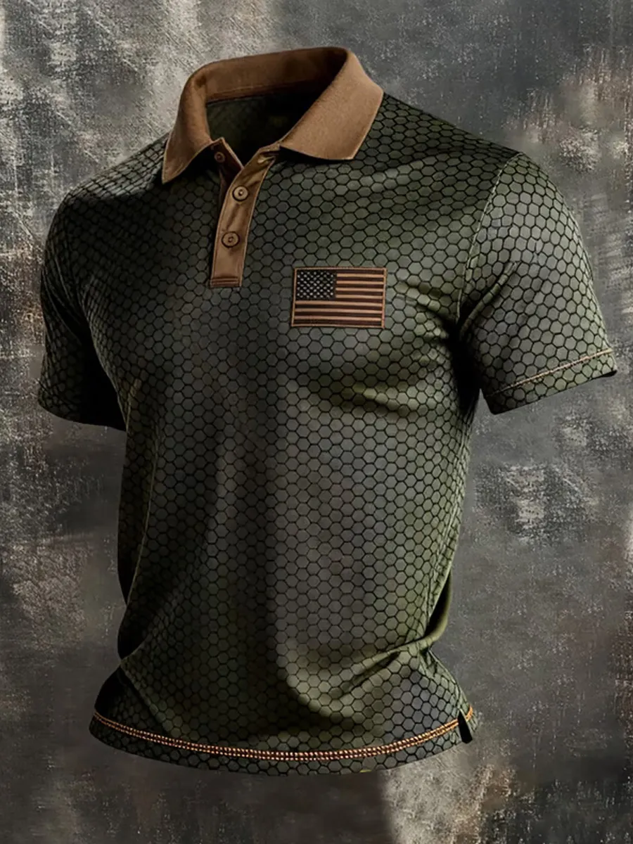 Men's Retro 250th Anniversary Flag Print Polo Shirt