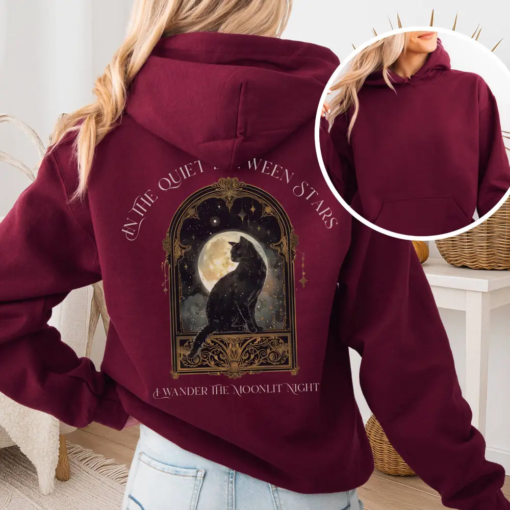 In the Quiet Between Stars Moonlit Cat Hoodie
