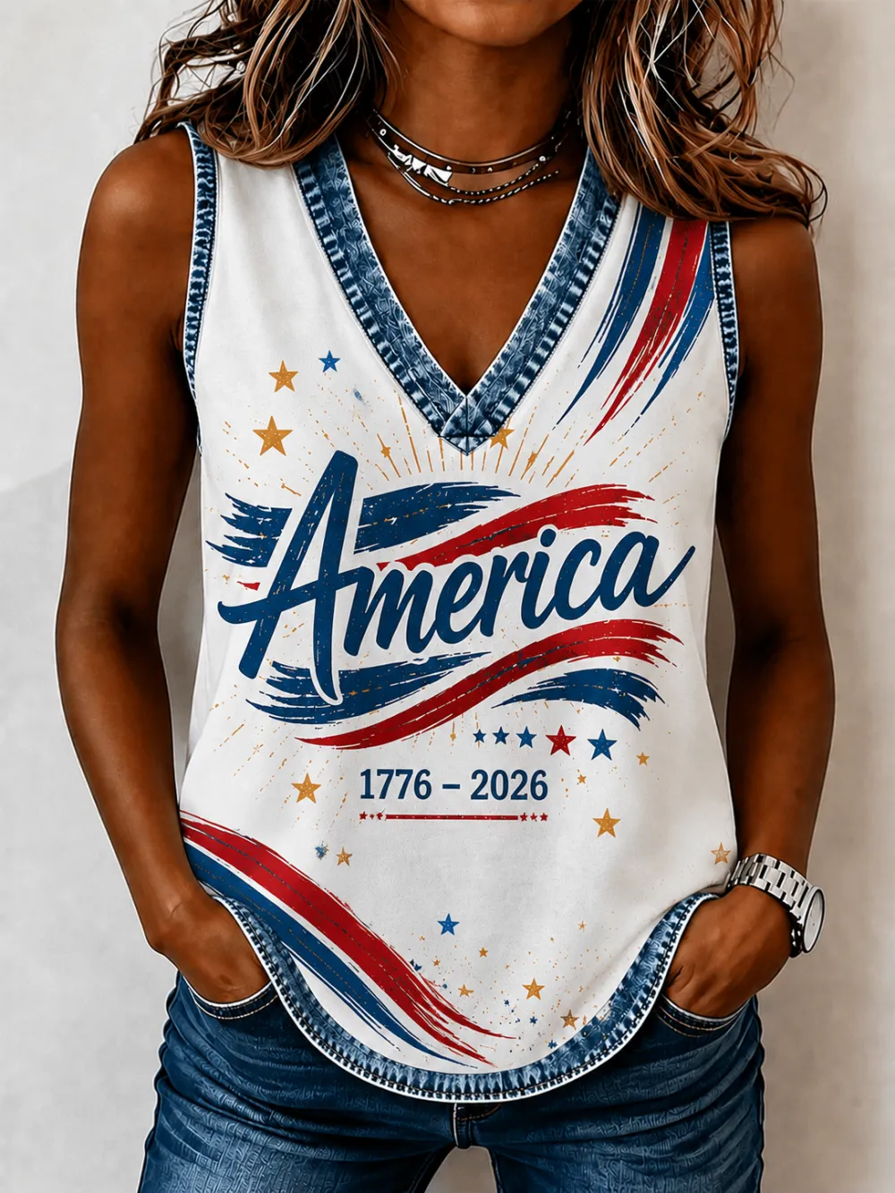 Women's American Letter Printed Sleeveless Top