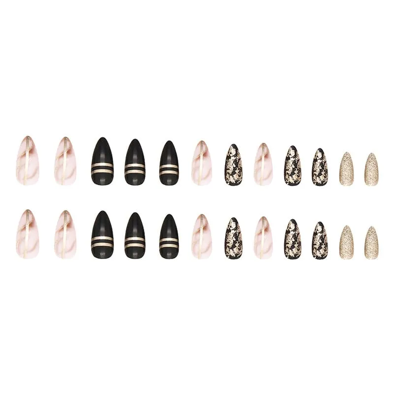 Nailhour 24Pcs Dark Medium Almond Gilded Press On Nails