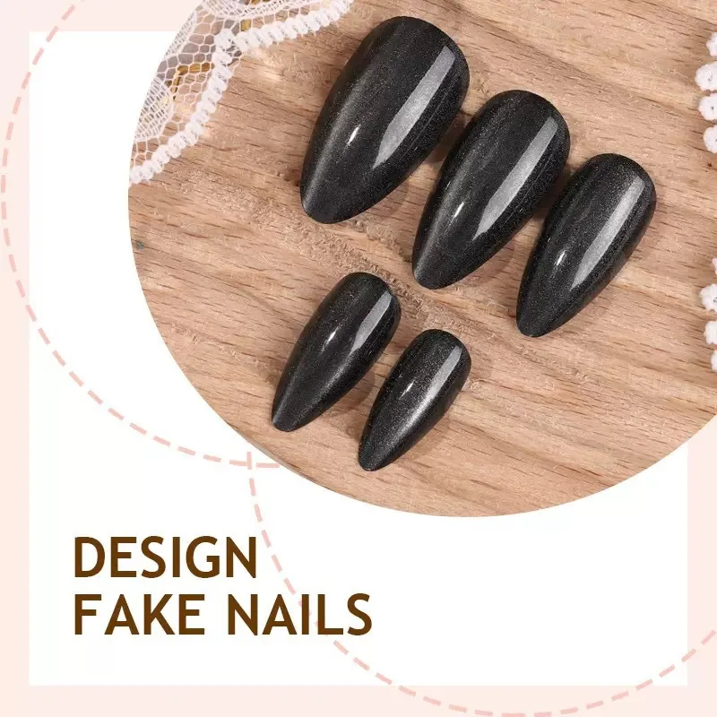 Nailhour 24Pcs Black Cat Eye Nail Art Press On Nails