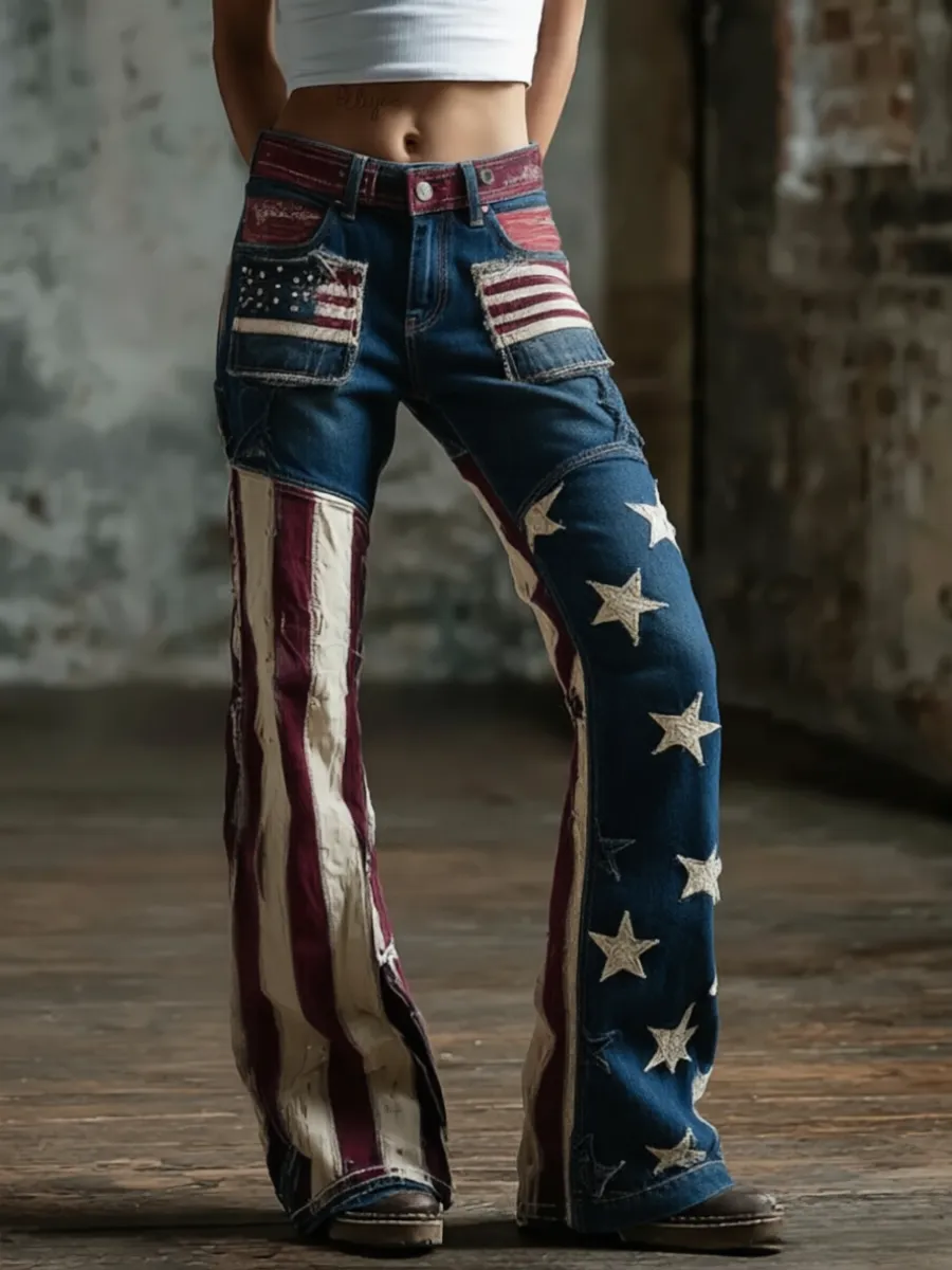 Women'S Retro Flower 250Th Anniversary Commemorative Casual Jeans