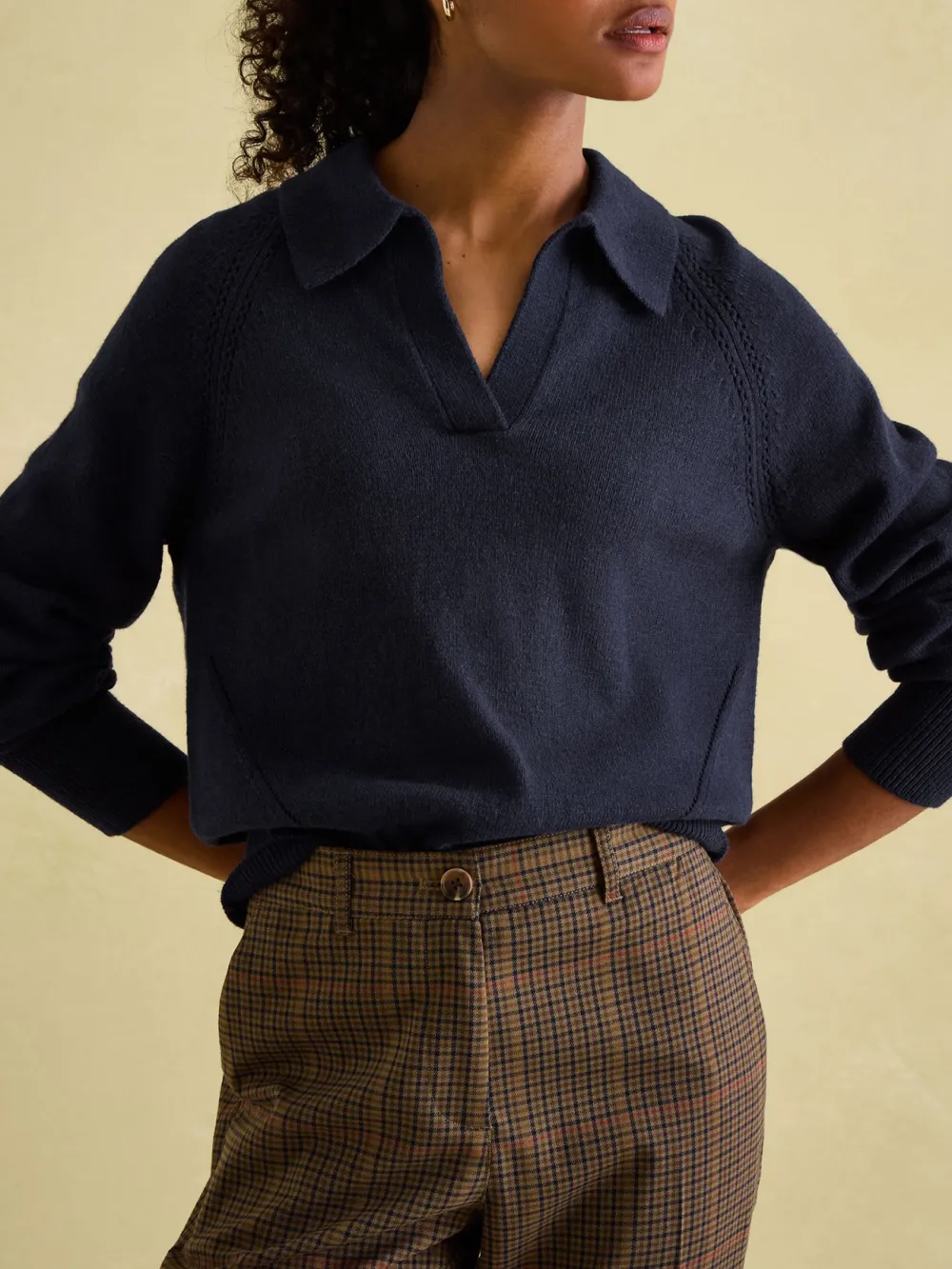 Solid Color V-Neck Striped Jumper